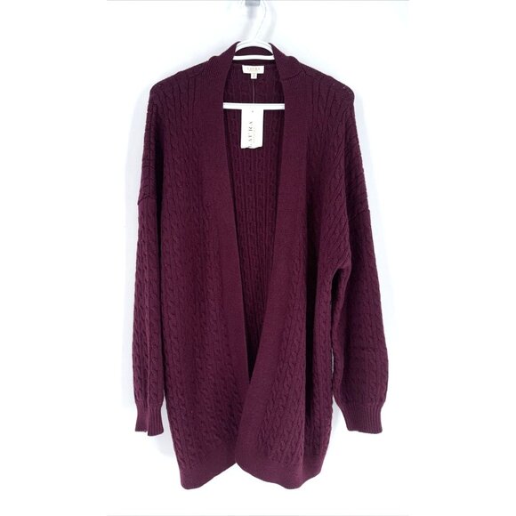 NWT LAURA Petites Chunky Knit Ribbed Burgundy Long Cardigan Knitted Jacket Sz XL - Picture 3 of 16